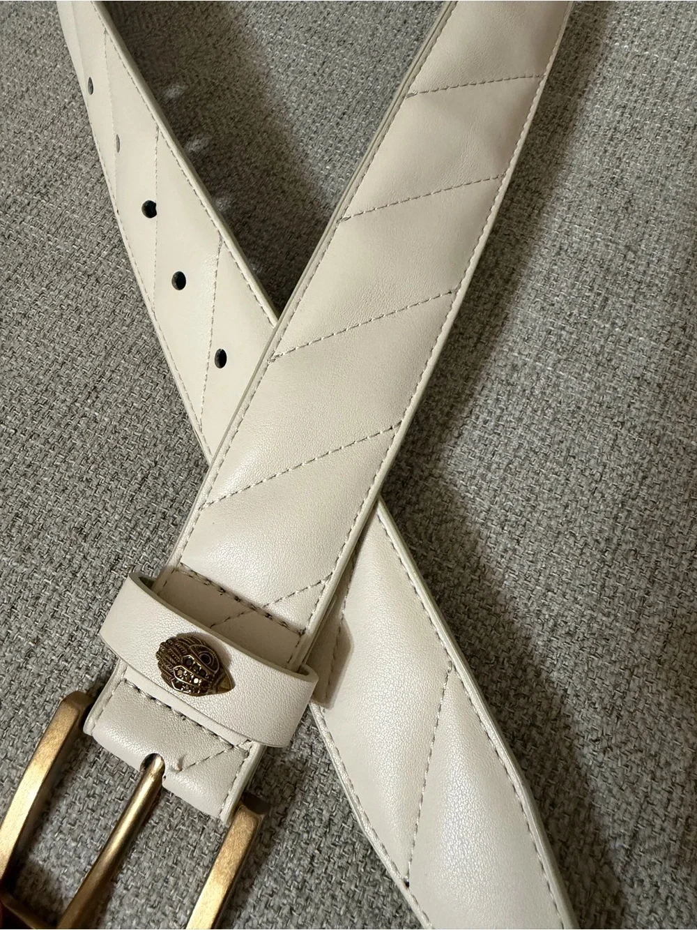 Kurt Geiger Cream Quilted Leather Belt with Gold Buckle